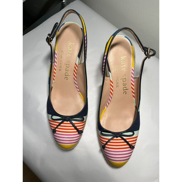 Kate Spade Panama Nights Slingback Striped Espadrille Wedge Sandals Size 9 - Picture 2 of 8